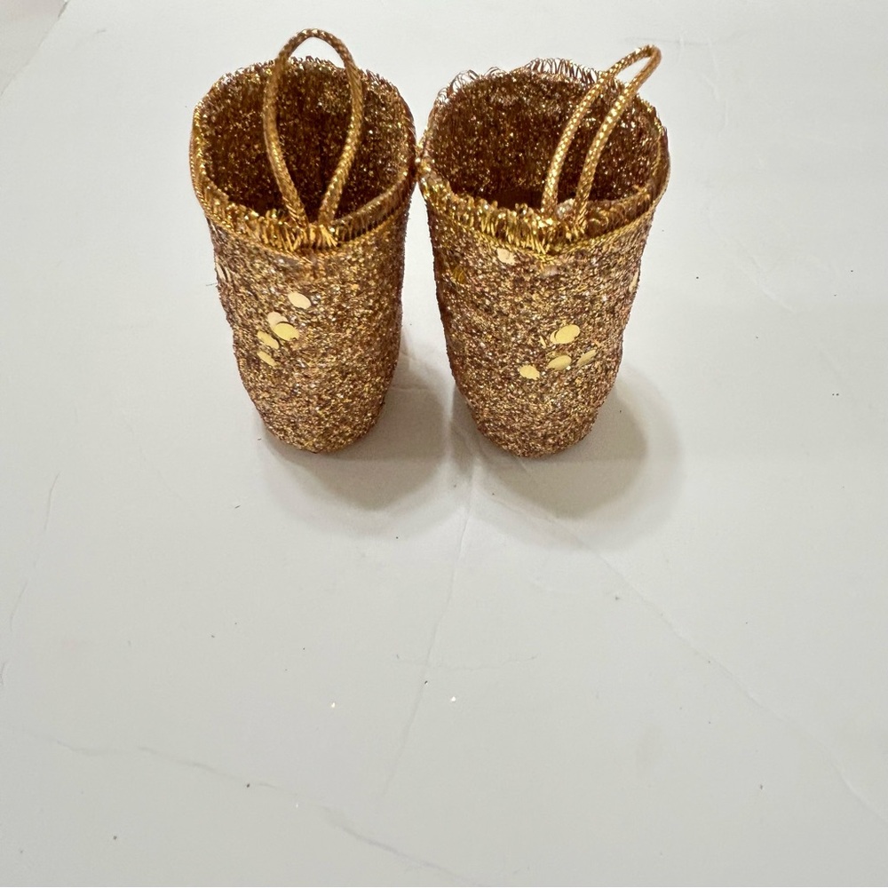 Vintage Pair Gold Glitter Santa Christmas ornaments - Picture 4 of 4